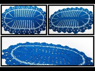 Tapete de banheiro em crochê feito de barbante Azul!