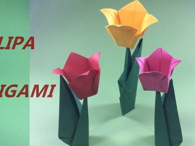 Como fazer tulipa de origami -  Flor de papel - Dobradura de papel - Passo a Passo