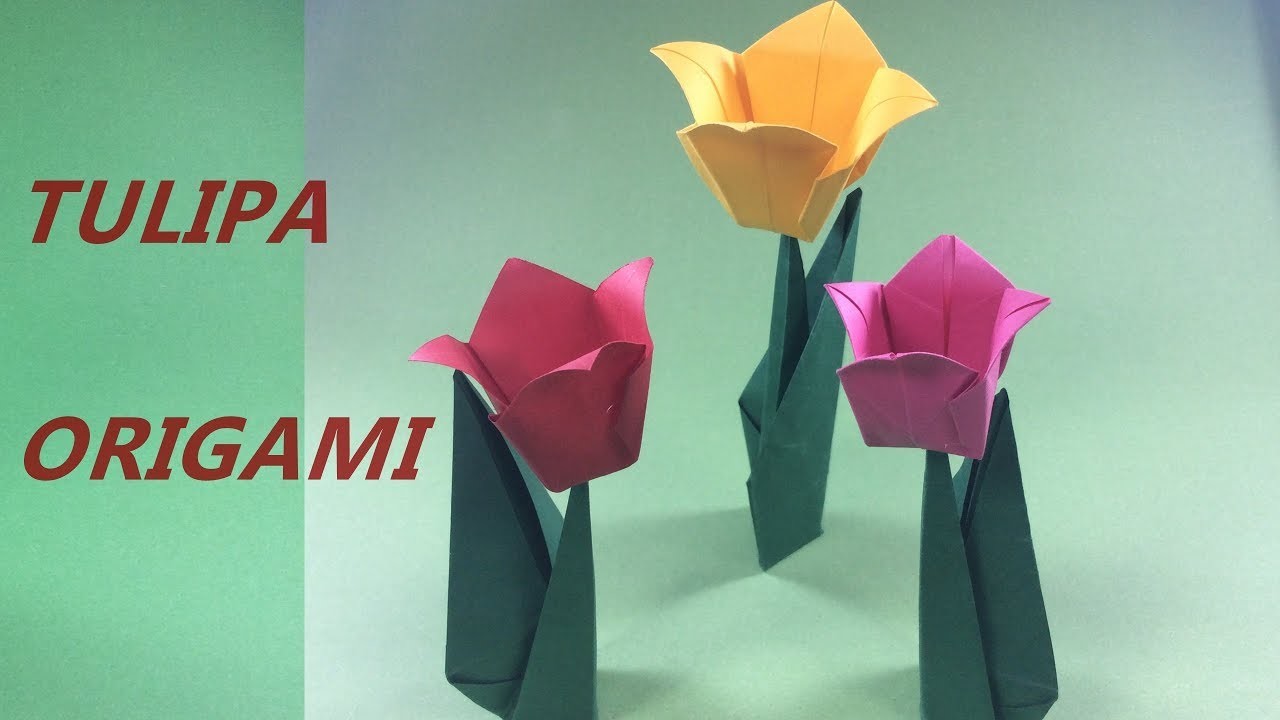 Como fazer tulipa de origami -  Flor de papel - Dobradura de papel - Passo a Passo