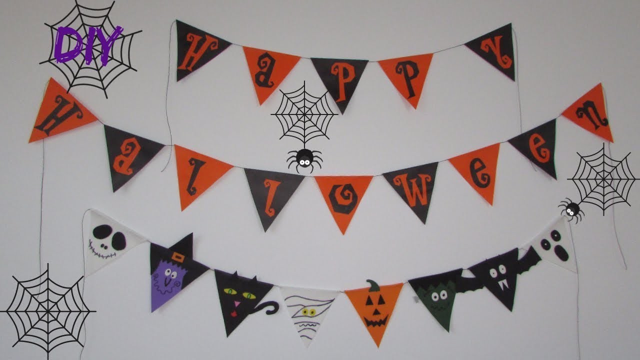 DIY | Decoração Halloween Painel bandeirinhas com letras e monstros
