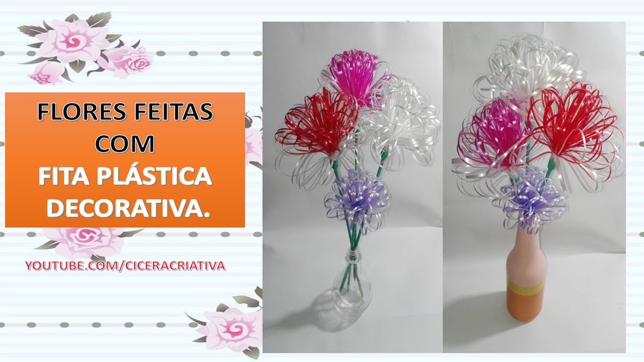 Diy - Flor feita de fita decorativa plástica.
