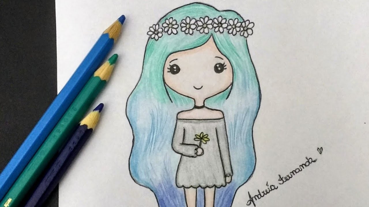 Como desenhar Bonequinha Tumblr com Coroa de Flores