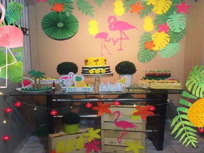 Decoração de festa tema Flamingo e Abacaxi .