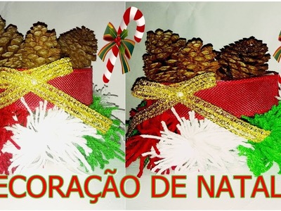 Decoração de natal com pinhas e garrafa pet