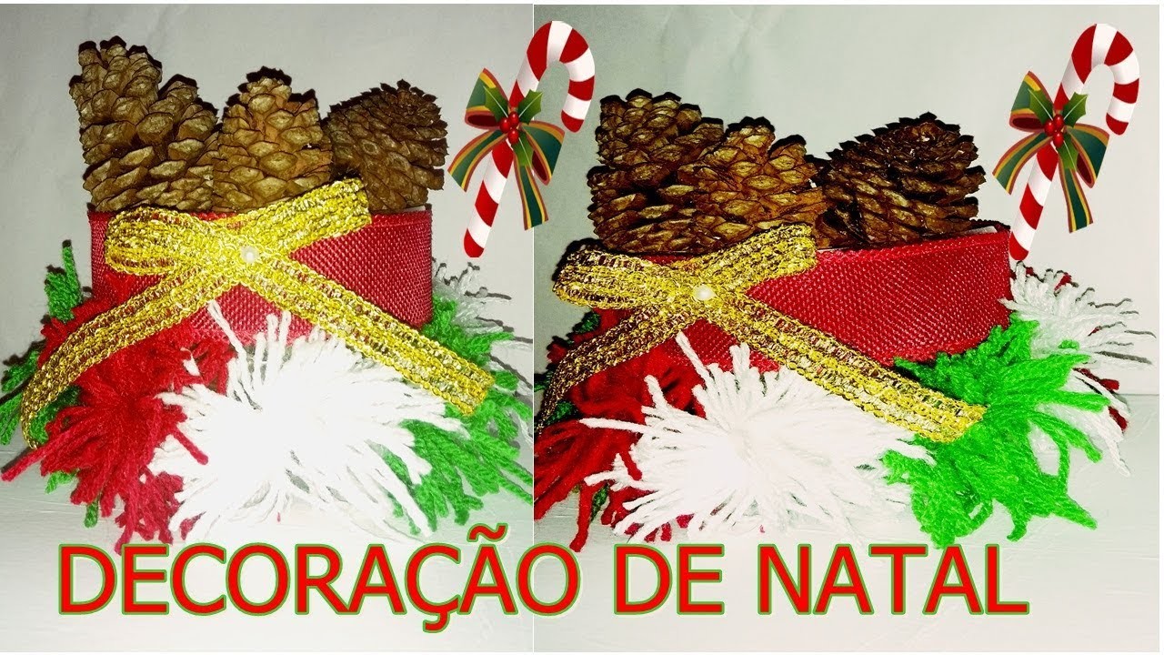 Decoração de natal com pinhas e garrafa pet