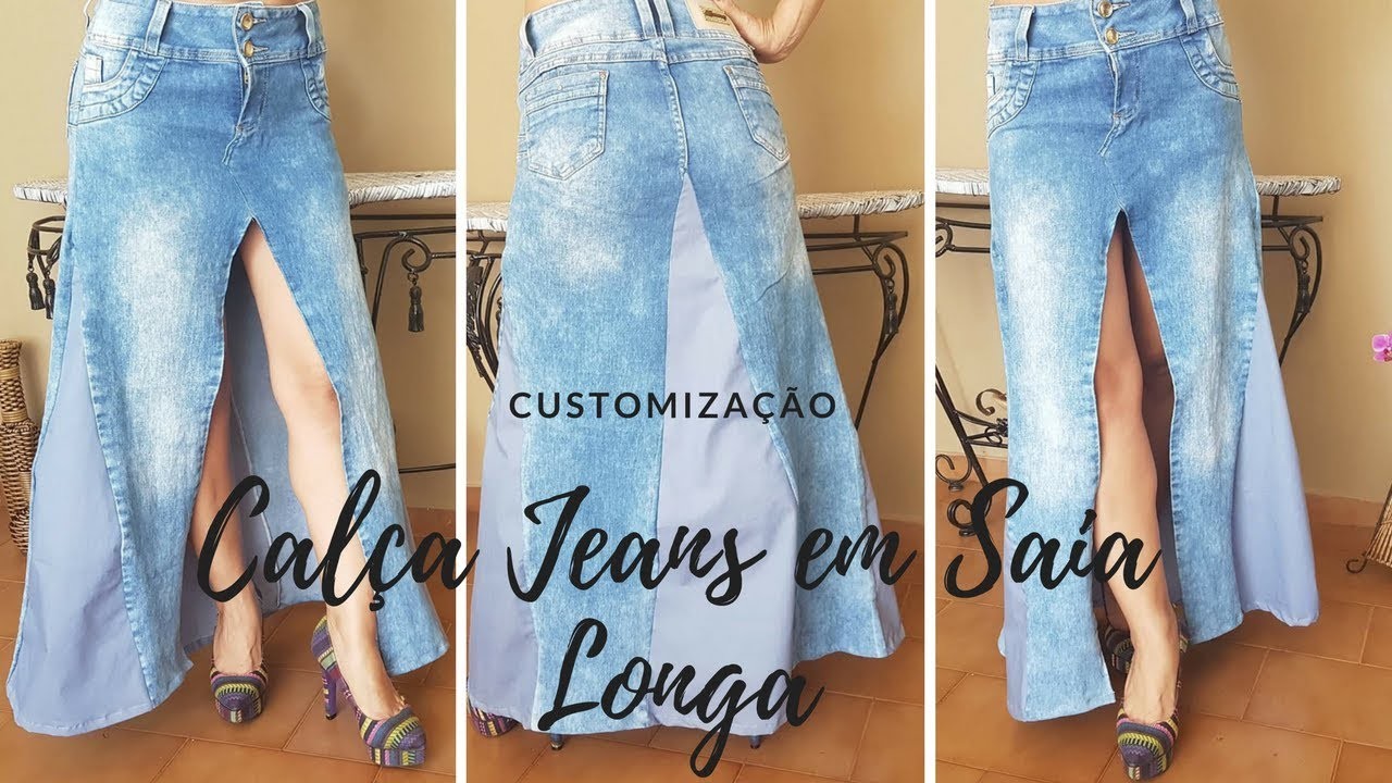 Transforme Calça Jeans em Saia Longa - Customização DIY