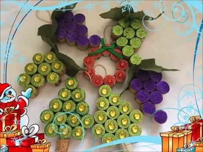 3 diferente decoraciones para el arbol de navidad con corcho (reciclado)