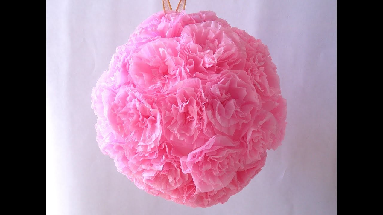 Bola com flores de papel de seda - Como fazer