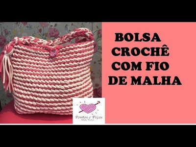 BOLSA COM FIO DE MALHA  2  CORES  CROCHÊ TUTORIAL MARLY THIBES