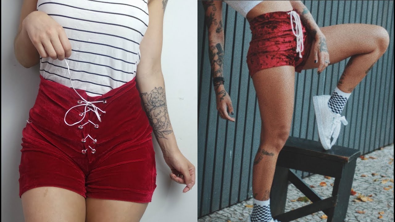 Como fazer shorts cintura alta de veludo Lace Up inspirado na Gabi Rippi