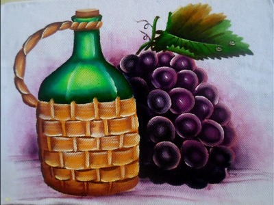 Pintura em tecido| como pintar Uvas e garrafa de vinho | pintura em pano de prato | passo a passo