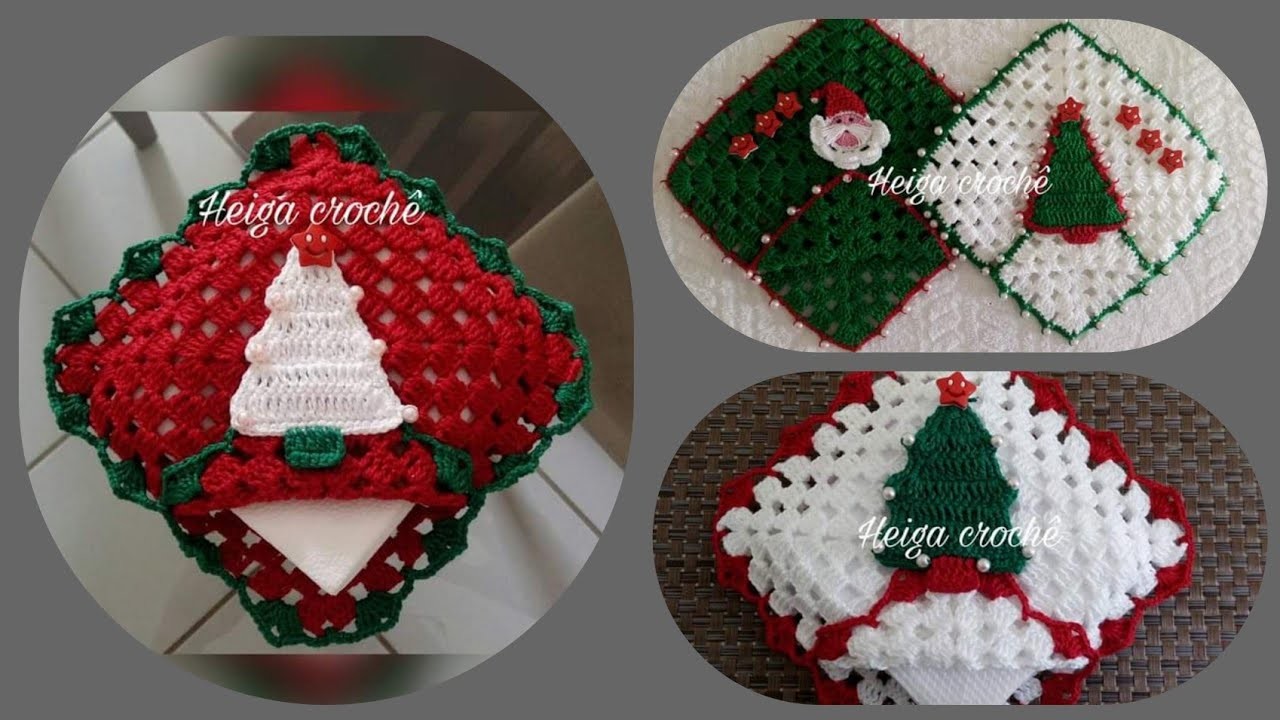 Porta guardanapo de crochê para decoração natalina