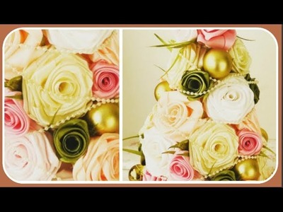 ARTESANATO  ♥ Como fazer Rosas de cetim para árvore de Natal vintage