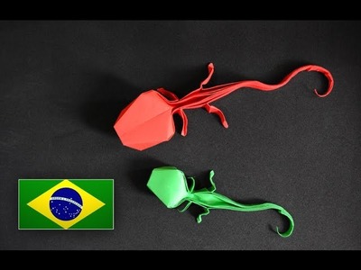 Origami: Lagartixa - Instruções em português PT BR