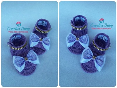 Sandálinha CRISTINA de crochê - Tamanho 09 cm - Crochet Baby Yara Nascimento
