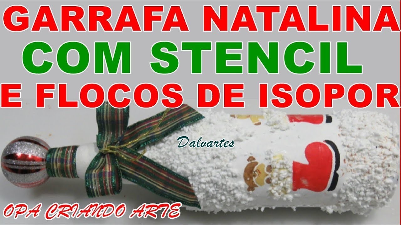 GARRAFA NATALINA COM STENCIL E FLOCADO DE ISOPOR