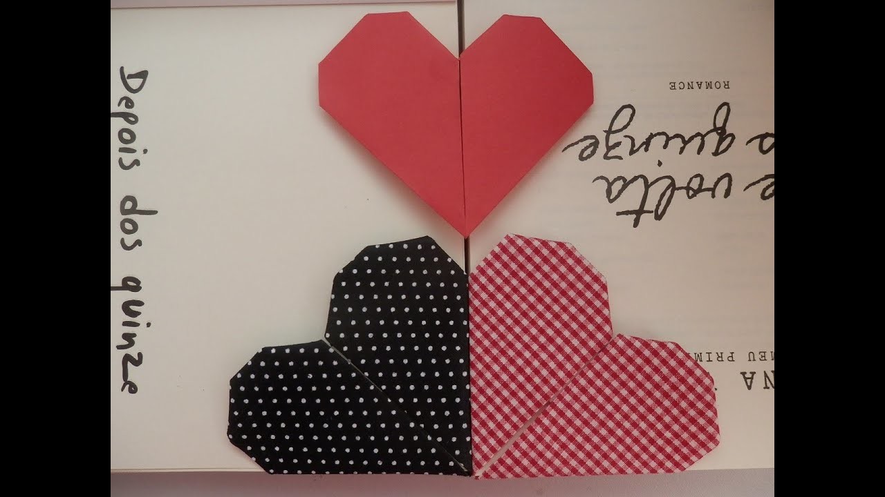 Marca página coração 3 - Origami em tecido - Orinuno