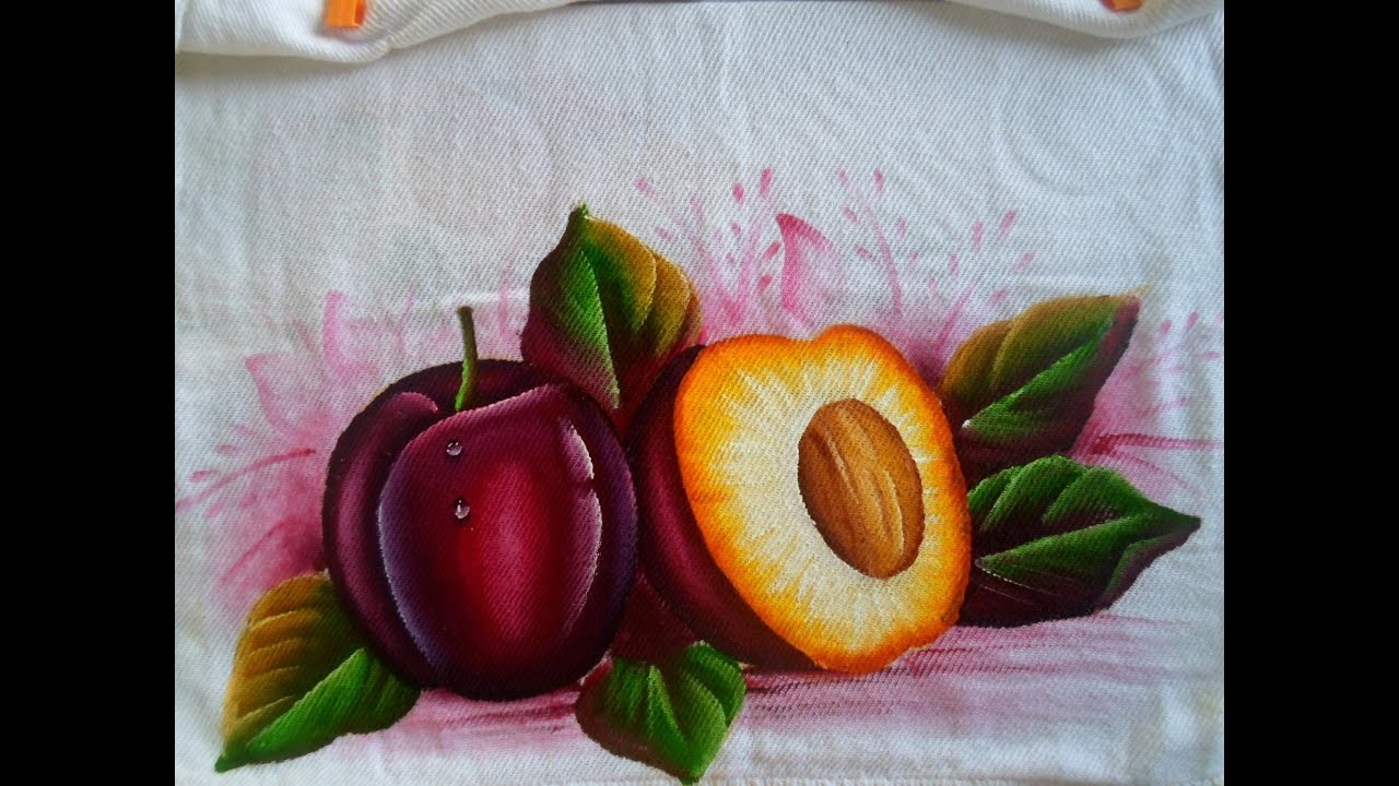 Pintura em tecido | Como pintar Ameixas em tecido | pintura em pano de prato | passo a passo