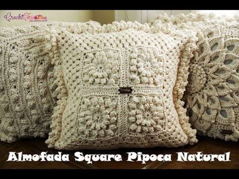 Almofada Square Pipoca Natural em Crochê - Canhotas - Prof. Ivy (Crochê Tricô)