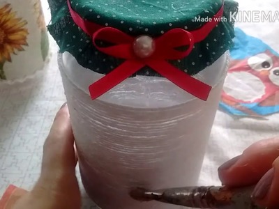 Decoupagem de natal em pote de vidro