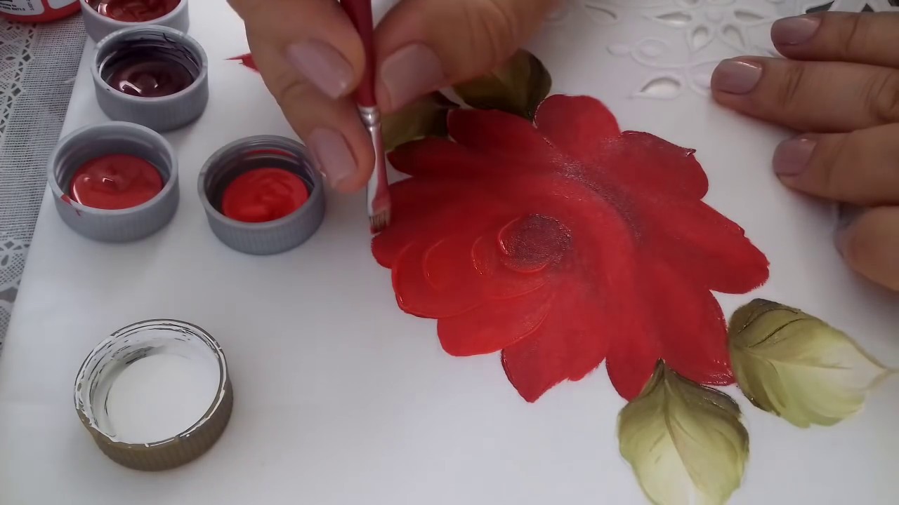 Pintura em Tecido. Aprenda pintar Rosa Vermelha, Botões, Folhas e Acabamento.