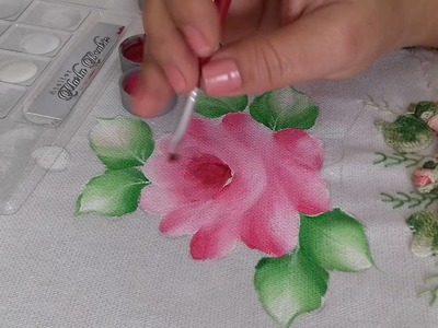 Pintura em tecido. Aprenda pintar rosas, folhas e fazer o acabamento.