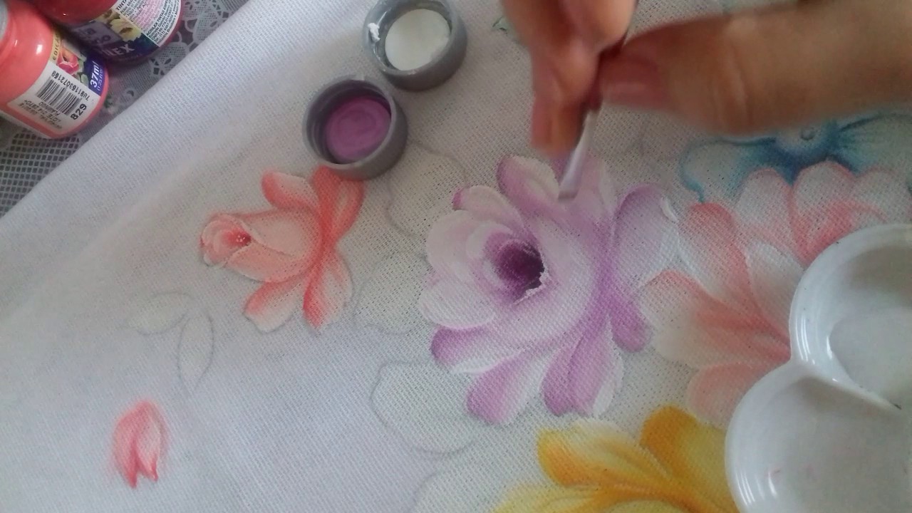 Pintura em Tecido. Aprenda pintas Rosas, Flor do Campo, Folhas e Acamamento.