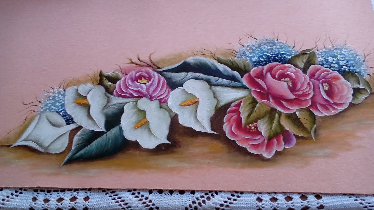 Parte  2 de  2  Pintura no emborrachado. copo de leite com rosas.