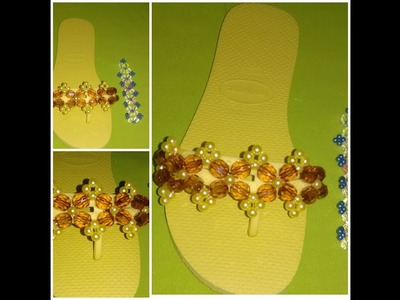 Sandália decorada com pérolas FLAT GUM COM FLORES DE CRISTAIS E PÉROLAS