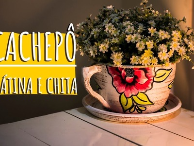 Cachepô com Falsa Pátina Provençal e Chita