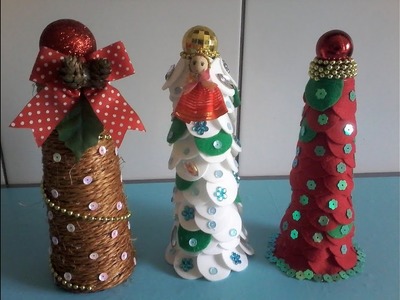 DIYs Mini Arvore de Natal feito com cone de barbante