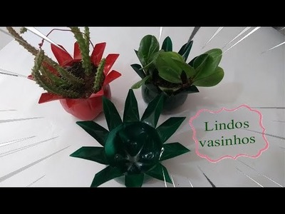 Vaso em formato de flor para plantas feito de garrafa pet  G criativa