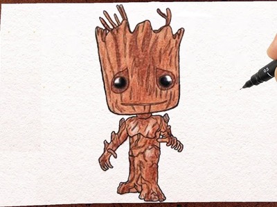 Como Desenhar e Pintar Baby Groot, Guardiões da Galáxia, How To Draw