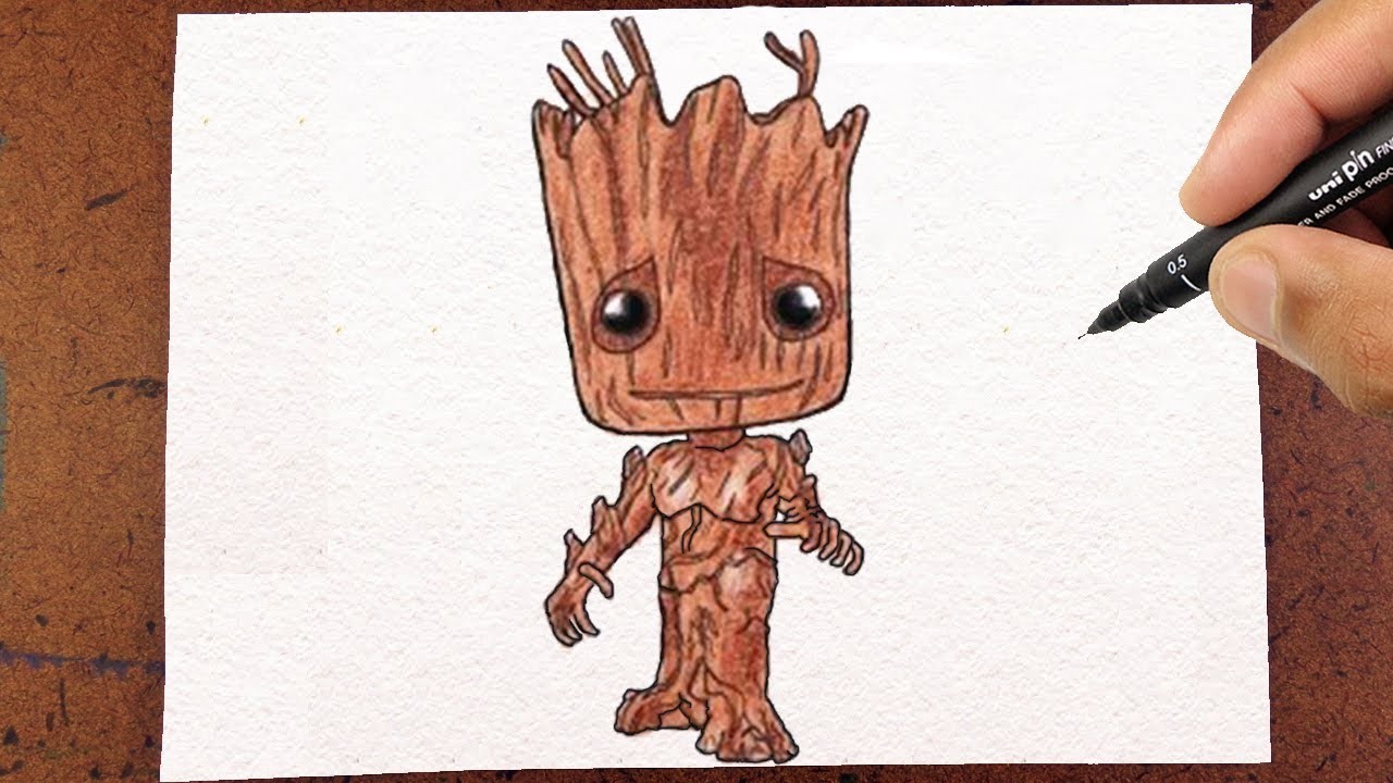 Como Desenhar e Pintar Baby Groot, Guardiões da Galáxia, How To Draw