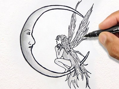 COMO Desenhar uma Fada e Lua, Tatuagem Tatoo