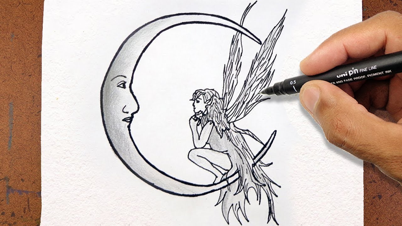 COMO Desenhar uma Fada e Lua, Tatuagem Tatoo
