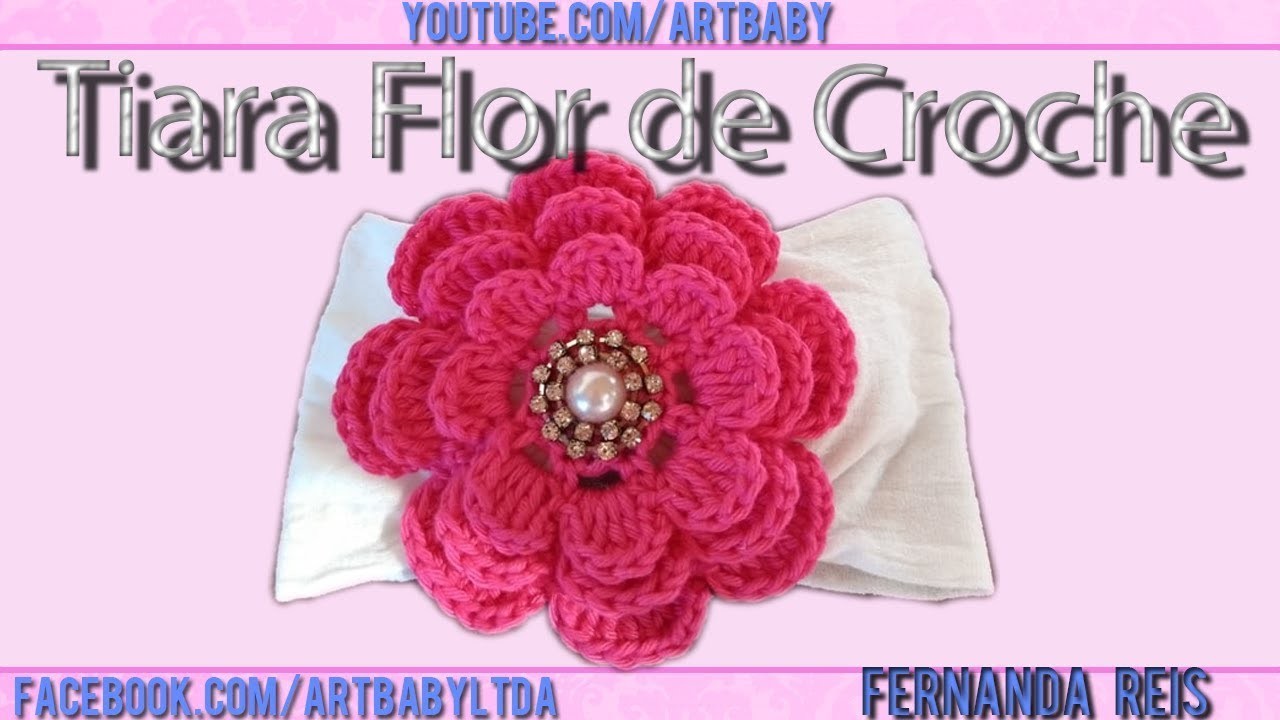 Tiara de Croche - Flor - Profª Fernanda Reis