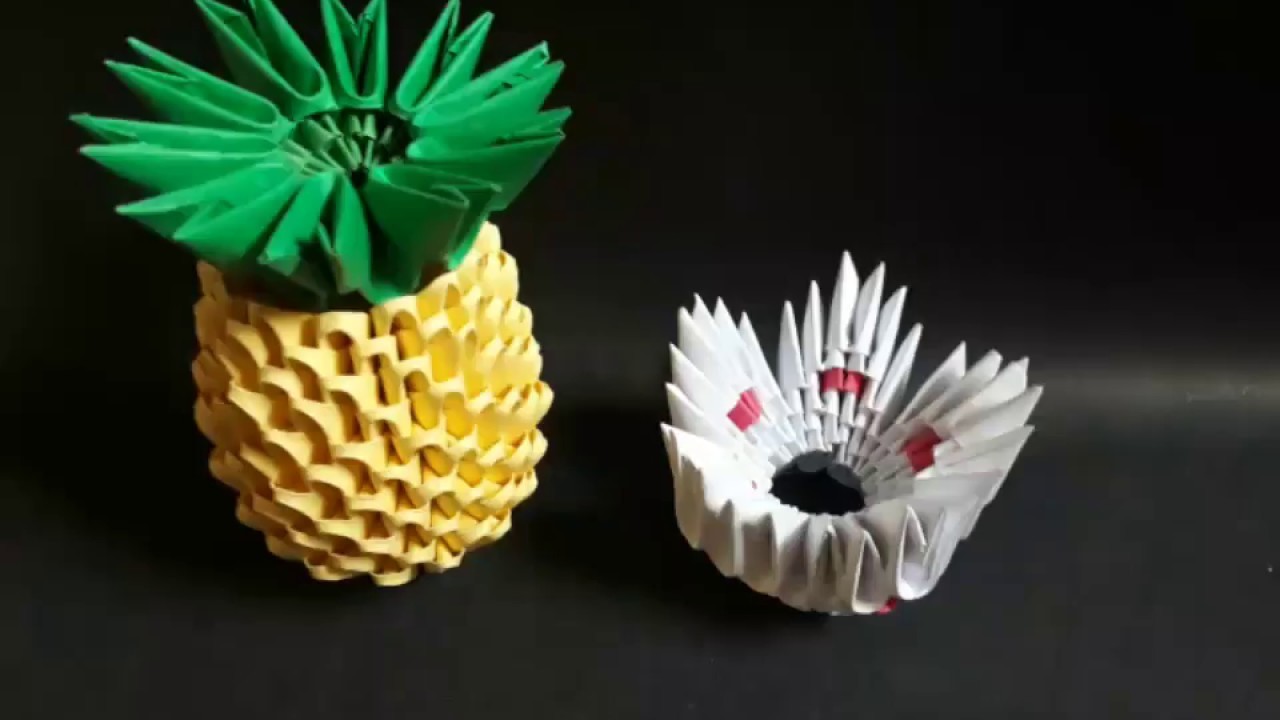 Mini abacaxi em origami 3d