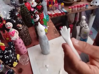 Boneca feita em garrafa de vidro( botela ) parte ( 1 )