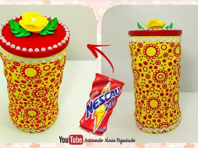 Lata Decorada - Reciclagem de lata de Nescau Artesanato com latas