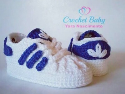 Tênis ADIDAS de crochê - Tamanho 09 cm - Crochet Baby Yara Nascimento