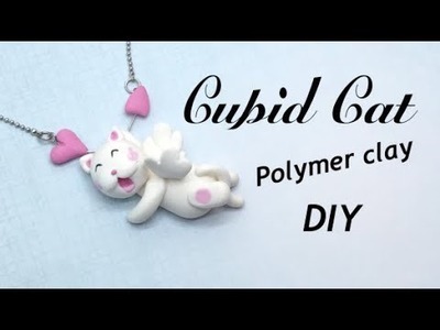Cupid Cat.Gatinho cupido- Polymer clay- DIY- Necklace- Valentines
