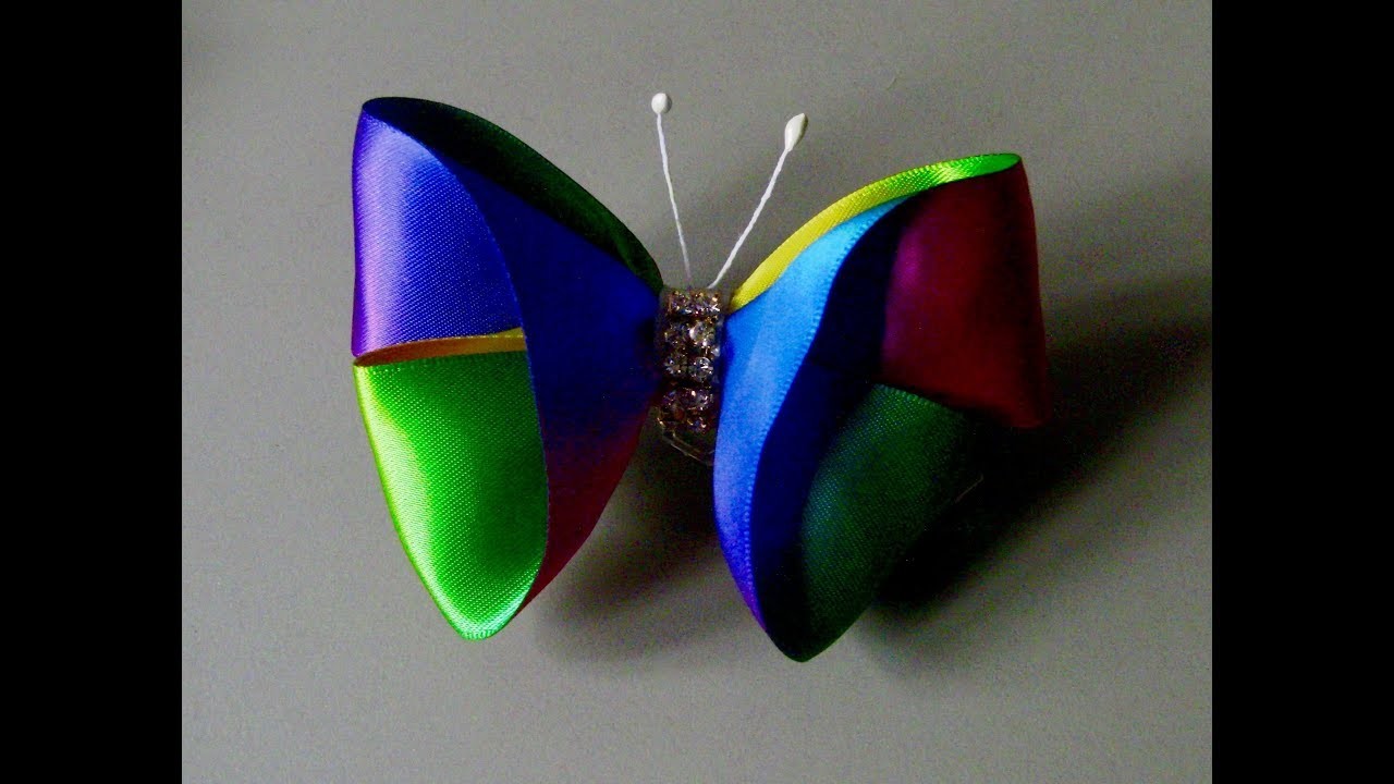DIY -Butterfly on colorful satin ribbons - Borboleta de fita matizada - ribbon butterfly