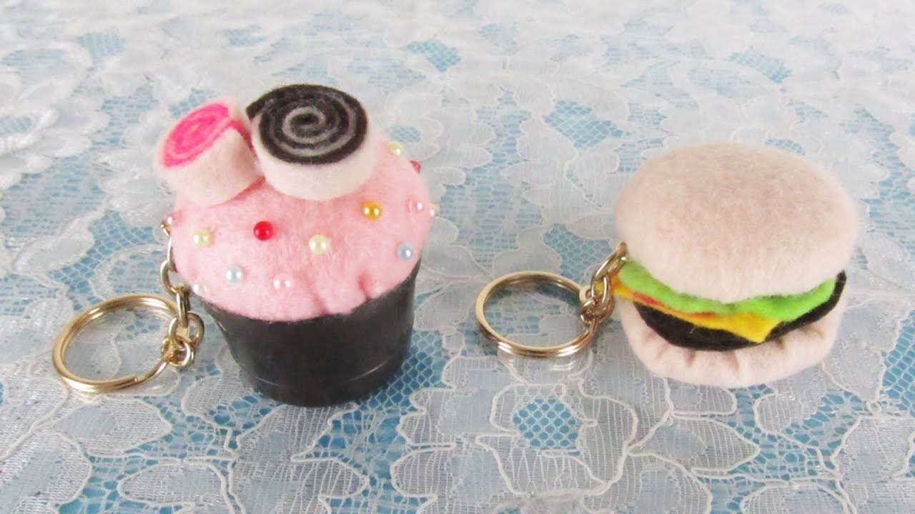 DIY - Chaveiro de hambúrguer e de cupcake de feltro!