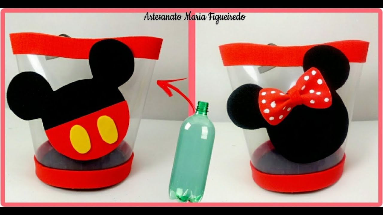 DIY Lembrancinha do Mickey e Minnie com Garrafa Pet | Feat Decorando e Reciclando