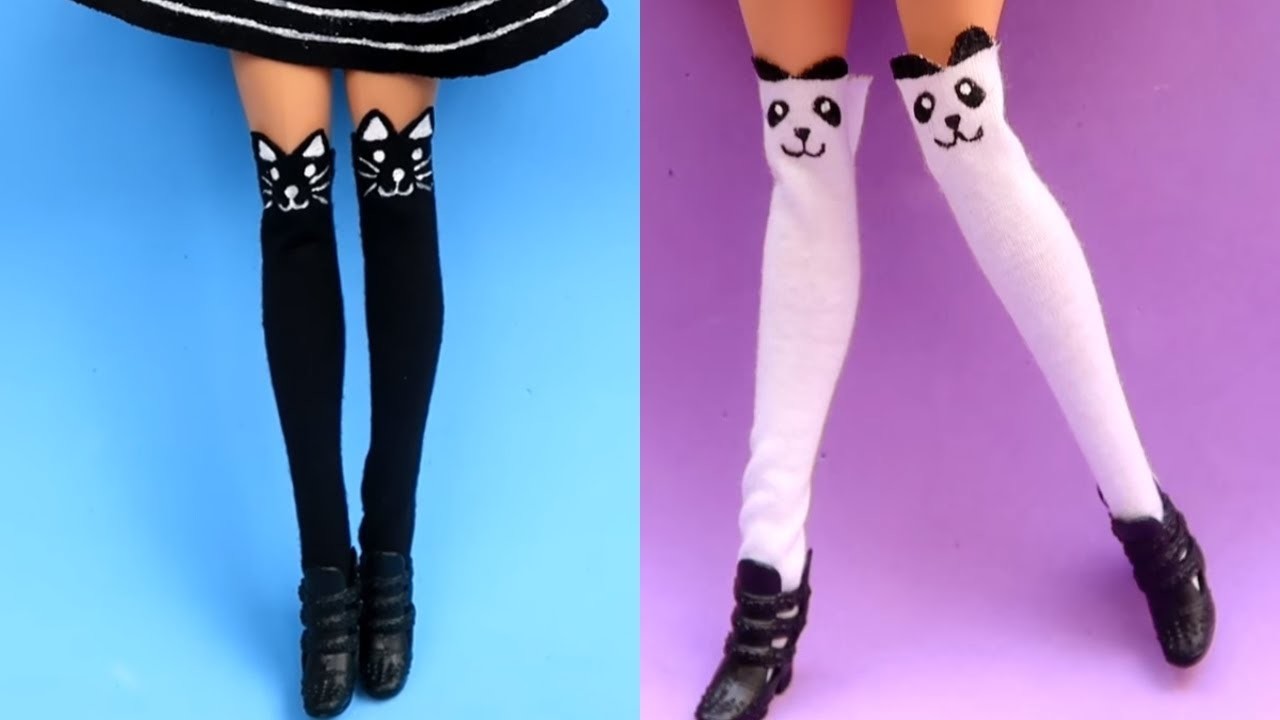 DIY - Meia 7.8  Gatinho e Panda Kawaii (Estilo Anime) para Barbie e Outras Bonecas