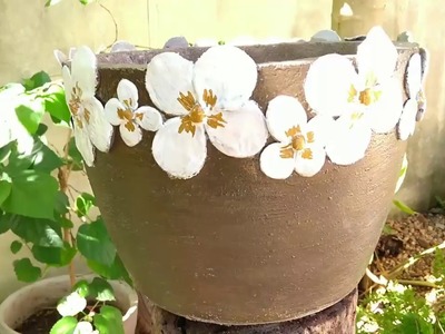 Vaso de cimento  decorado com flores de epóxi (DIY)