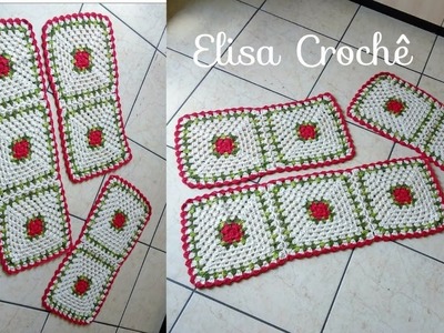 Versão canhotos:Jogo de passadeiras simples em crochê (1 ° parte) # Elisa Crochê