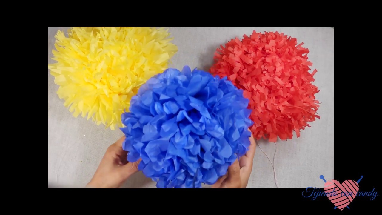 3 maneras de hacer grandes pompones de papel.paper big pom pom