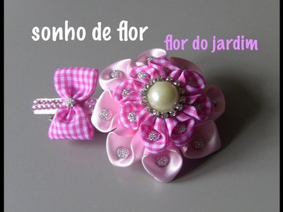 Rosa de fita na baze de fivela - flower for hair, accessory for hair